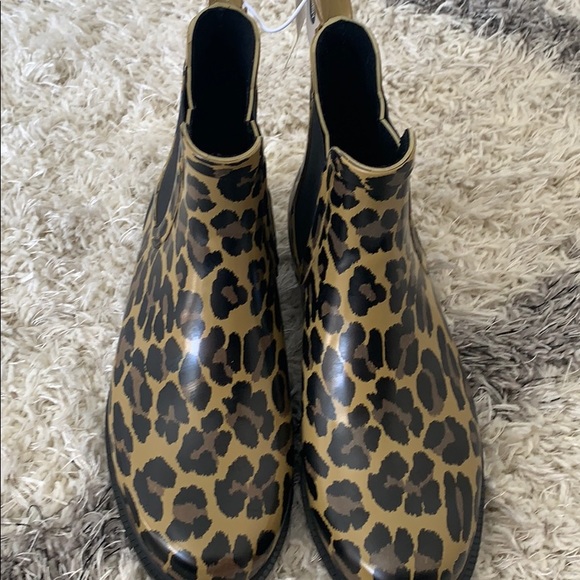 leopard ankle rain boots